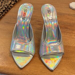 SCHUTZ Iridescent Silver Heels